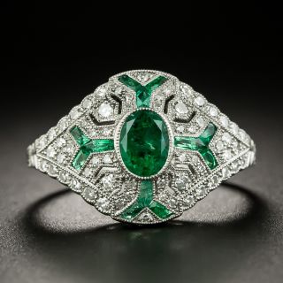 Art Deco-Style Oval Emerald and Diamond Ring - 1