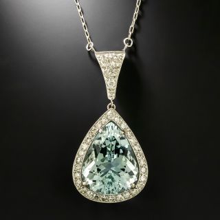 Art Deco-Style Pear Shape Aquamarine and Diamond 18K Necklace - 3