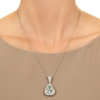 Art Deco-Style Pear Shape Aquamarine and Diamond 18K Necklace