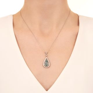 Art Deco Style Pear-Shaped Aquamarine and Diamond Pendant