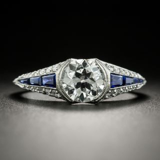 Art Deco Style Platinum 1.07 Carat Diamond and Sapphire Engagement Ring - GIA D SI1 - 2