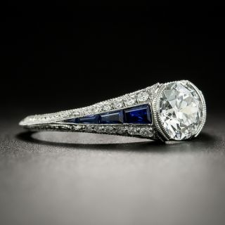 Art Deco Style Platinum 1.07 Carat Diamond and Sapphire Engagement Ring - GIA D SI1