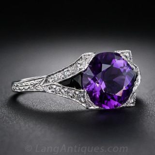 Art Deco Style Platinum Amethyst and Diamond Ring