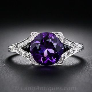 Art Deco Style Platinum Amethyst and Diamond Ring