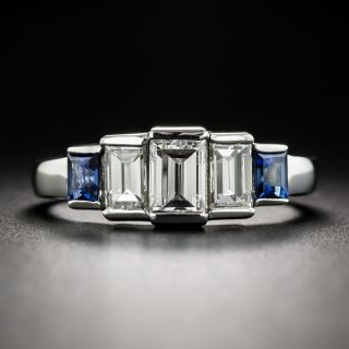 Art Deco Style Platinum Diamond and Sapphire Ring - 2