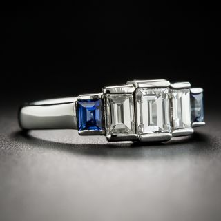 Art Deco Style Platinum Diamond and Sapphire Ring