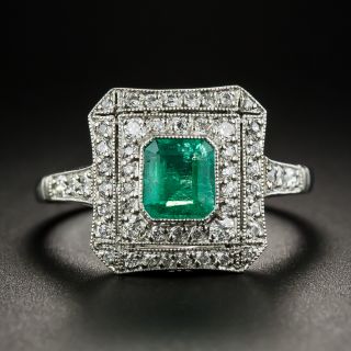 Art Deco Style Platinum Emerald Diamond Ring - 2