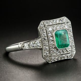 Art Deco Style Platinum Emerald Diamond Ring