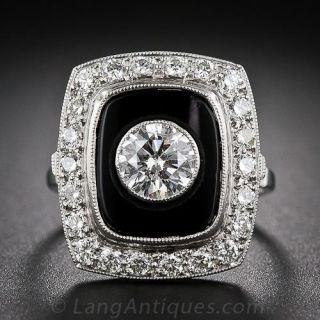 Art Deco Style Platinum Onyx and Diamond Ring