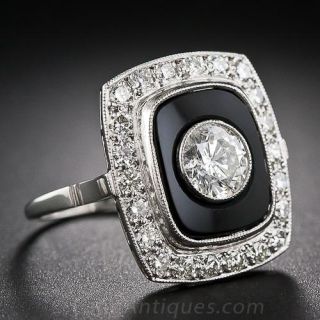 Art Deco Style Platinum Onyx and Diamond Ring