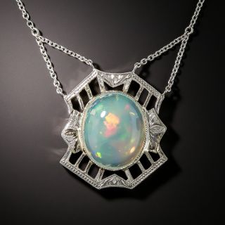 Art Deco Style Platinum Opal Pendant - 2