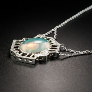 Art Deco Style Platinum Opal Pendant