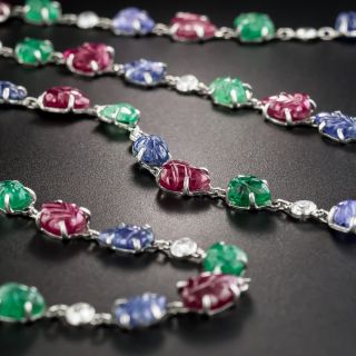 Art Deco Style Platinum Ruby Sapphire Emerald and Diamond 'Tutti-Frutti' Necklace