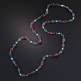 Art Deco Style Platinum Ruby Sapphire Emerald and Diamond 'Tutti-Frutti' Necklace