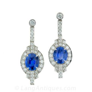 Art Deco Diamond Sapphire Earrings 