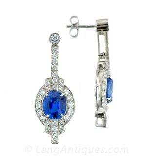 Art Deco Style Platinum, Sapphire and Diamond Earrings