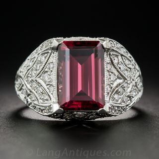 Art Deco Style Rhodolite Garnet, Platinum and Diamond Ring - 1