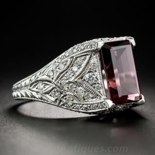 Art Deco Style Rhodolite Garnet, Platinum and Diamond Ring