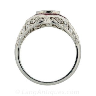 Art Deco Style Ring with Diamonds and Rubies