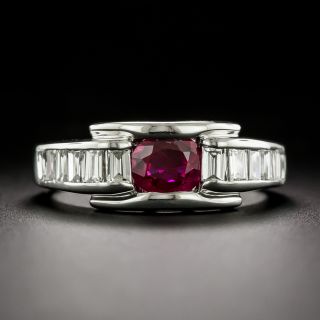 Art Deco-Style Ruby and Baguette Diamond Ring - 2