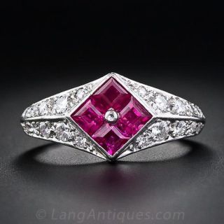 Art Deco Style Ruby and Diamond Dinner Ring
