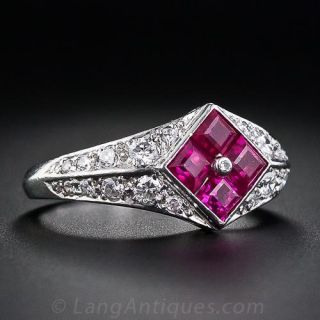 Art Deco Style Ruby and Diamond Dinner Ring