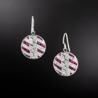 Art Deco-Style Ruby and Diamond Drop Earrings - 2