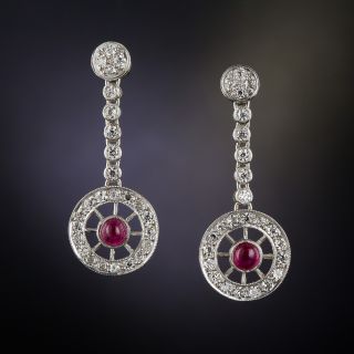 Art Deco Style Ruby and Diamond Drop Earrings