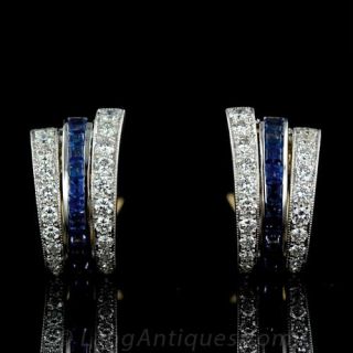 Art Deco Diamond Sapphire Earrings Earrings 