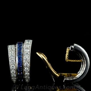 Art Deco Style Sapphire and Diamond Clip Earrings