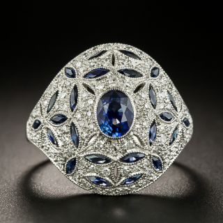 Art Deco-Style Sapphire and Diamond Dome Ring - 1
