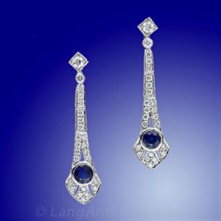Art Deco Diamond and Sapphire Earrings 
