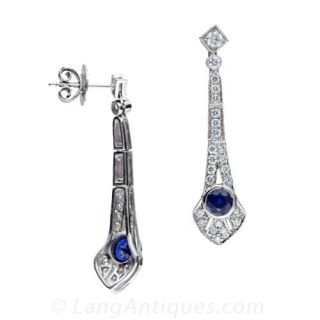 Art Deco Style Sapphire and Diamond Drop Earrings