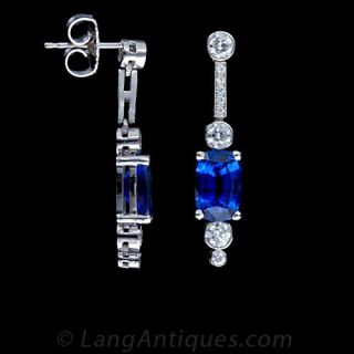 Art Deco Style Sapphire and Diamond Drop Earrings