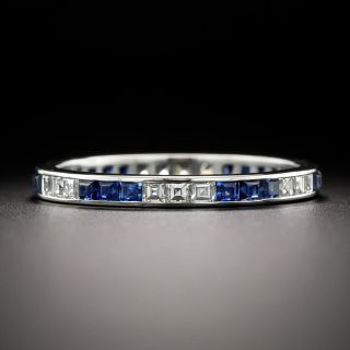 Art Deco Style Sapphire and Diamond Eternity Band, Size 7 3/4 - 3