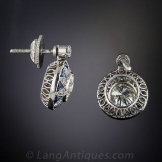 Art Deco Style Sapphire and Diamond Platinum  Earrings