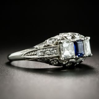 Art Deco Style Sapphire Diamond Platinum Ring