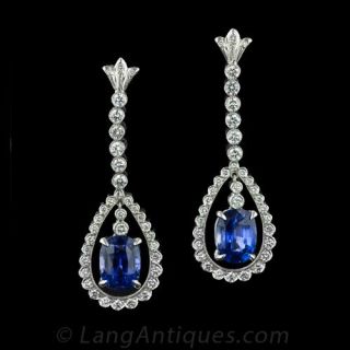 Art Deco Style Sapphire Drop Earrings - 1