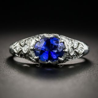 Art Deco Style Sapphire Platinum Diamond Ring - 1