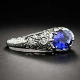 Art Deco Style Sapphire Platinum Diamond Ring