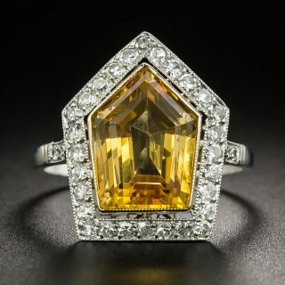 Art Deco-Style Shield-Shaped Citrine and Diamond Ring - 2