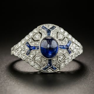 Art Deco-Style Sugarloaf Sapphire and Diamond Ring - 2