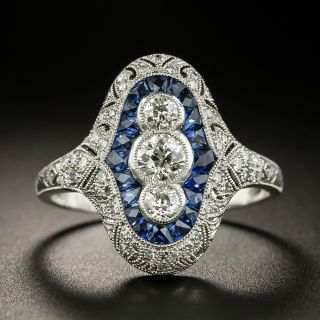 Art Deco Style Three-Diamond and Calibre Sapphire Dinner Ring - 2