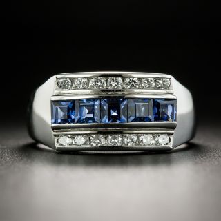 Art Deco-Style Three-Row Sapphire and Diamond Band Ring - 1