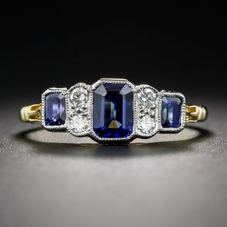 Art Deco Style Three-Stone Sapphire and Diamond Ring - 5