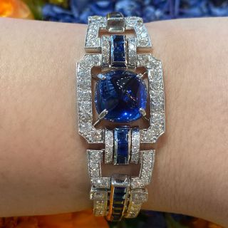 Art Deco Sugarloaf Sapphire and Diamond Bracelet
