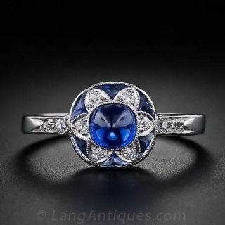 Art Deco Sugarloaf Sapphire and Diamond Ring