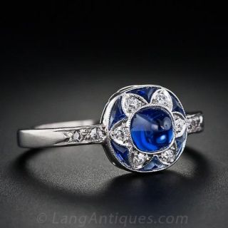 Art Deco Sugarloaf Sapphire and Diamond Ring