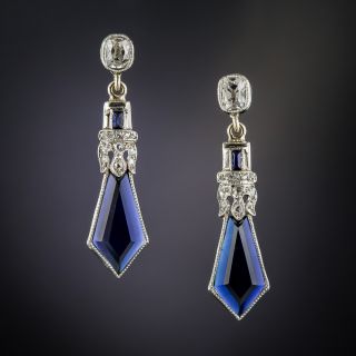 Synthetic Sapphire and Diamond earrings - 2