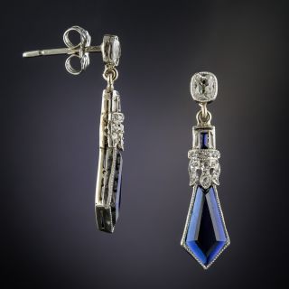 Art Deco Synthetic Sapphire and Diamond Earrings
